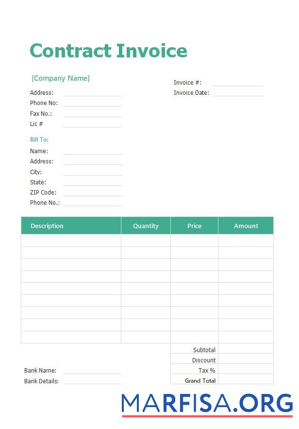 Blank Contract Invoice Template